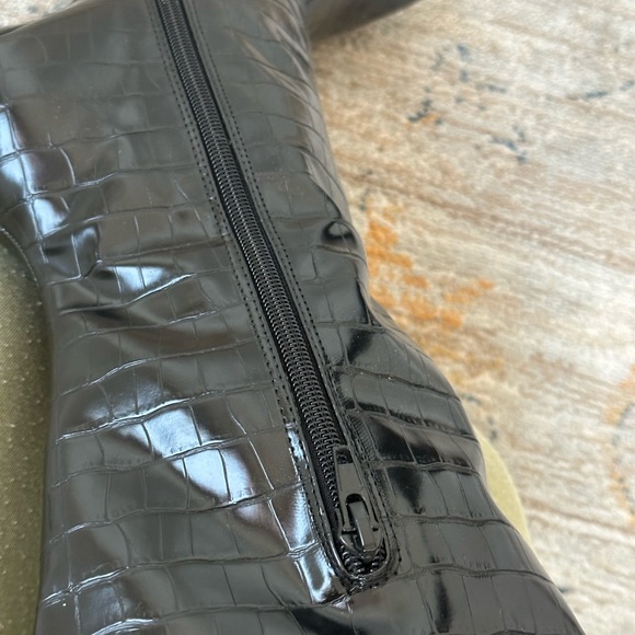 Black Croc-Embossed thigh High Boots - Picture 5 of 12